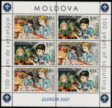 Moldova 2007 - Europa CEPT, Cercetasi, coala mica 3 serii dantelate, MNH,Mi.582-583, cota 15