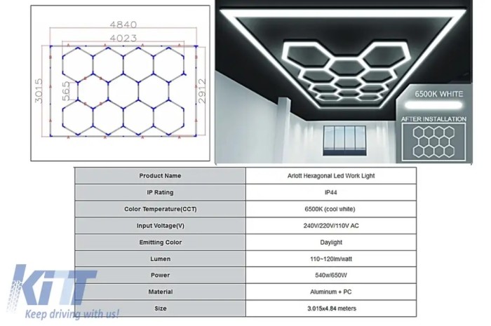 Sistem de Iluminare Plafon Hexagon / HoneyComb 4.02 x 2.91 m Performance AutoTuning
