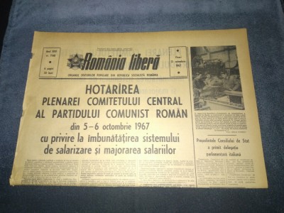 ZIARUL ROMANIA LIBERA 13 OCTOMBRIE 1967 HOTARAREA PLENAREI foto