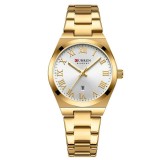 Ceas Dama CURREN 9095L Aur Complet, Cadran Alb, Elegant, Quartz cu Calendar, Bratara Metalica, Rezistenta la Apa 3 ATM