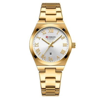 Ceas Dama CURREN 9095L Aur Complet, Cadran Alb, Elegant, Quartz cu Calendar, Bratara Metalica, Rezistenta la Apa 3 ATM foto