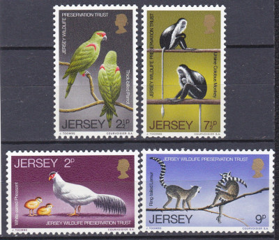 DB1 Fauna Maimute Pasari Jersey 1971 4 v. MNH foto