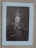 Tablou gravura originala Turnul Eschenheimer Frankfurt, editie limitata 5/50, semnata