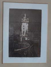 Tablou gravura originala Turnul Eschenheimer Frankfurt, editie limitata 5/50, semnata