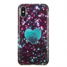 Husa TPU OEM Glitter Green Heart pentru Apple iPhone X / Apple iPhone XS, Multicolor