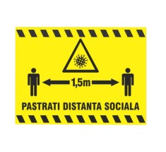 Indicator informare Pastrati distanta sociala 1.5 m, PVC, 20 x 30 cm