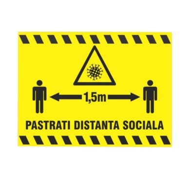 Indicator informare Pastrati distanta sociala 1.5 m, PVC, 20 x 30 cm foto