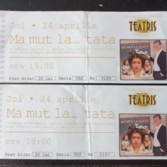 Doua bilete de colectie teatru piesa "Ma mut la tata", A Trandafir, A Paduraru