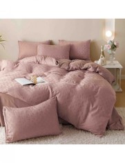 Lenjerie de pat tip jacquard finet roz pudrat cu model 6 piese foto