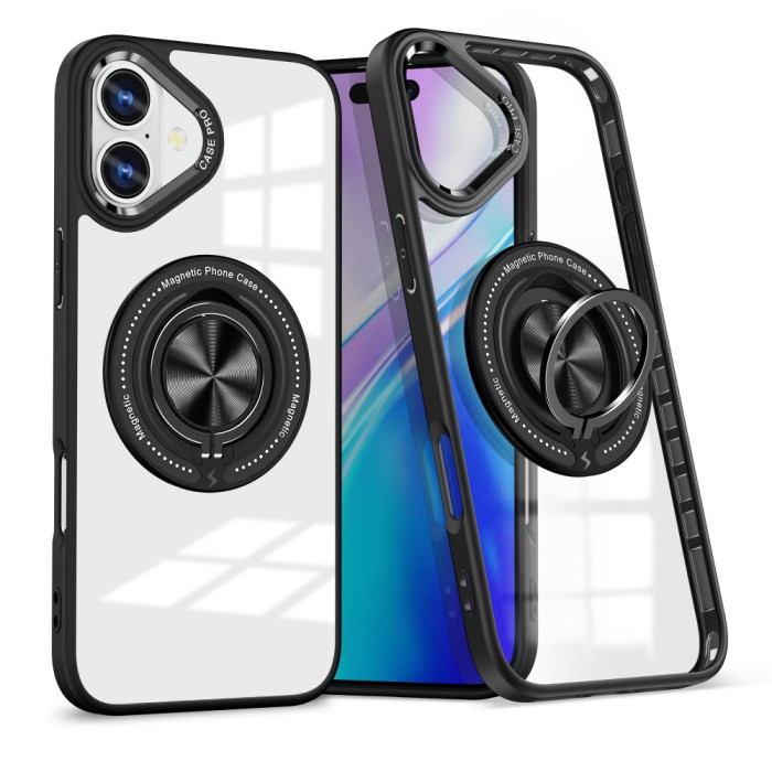 Husa de Protectie TPU, Flippy, pentru iPhone 16, Anticadere, cu Incarcare Wireless, Tehnologie Magsafe, Inel Magnetic Rotativ cu Functie de Suport, Tr