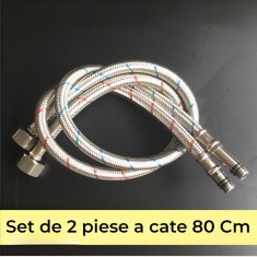 Set Racord Flexibil Baterii Sanitare, Tesatura Inox, 1/2&amp;quot;, Furtun 80 Cm, 2 buc/Set, BiXXBi foto
