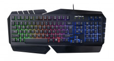 Tastatura gamig Serioux Andor, 104 taste, 19 taste Anti-ghosting , design ergonomic, iluminare rainbow, structura metalica neagra, taste negre, design foto