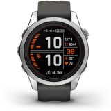 Ceas smartwatch Garmin Fenix 7S Pro Solar, Glass, curea Graphite, Argintiu