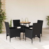 VidaXL Set mobilier grădină perne 5 piese negru poliratan/lemn acacia 3278728