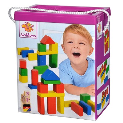 Jucarie Eichhorn Cuburi in galetusa Coloured Wooden Blocks 50 piese foto