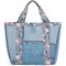 Geanta de plaja, flippy, din plasa transparenta, imprimeu floral, 43 x 10 x 33 cm, model pentru umar, lungime inferioara 33 cm, albastru