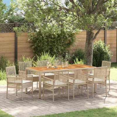 vidaXL Set de masă pentru grădină 9 pcs Bej Rattan poli 3334922 foto