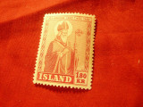 Timbru Islanda 1950 -Episcop Jon Arason ,val. 1,8kor rosu, Nestampilat