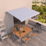 Copertina retractabila automata vidaXL, 450x350 cm, albastru/alb, poliester impermeabil, telecomanda, protectie UV, gradina, terasa