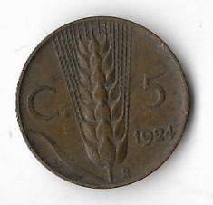 Moneda 5 centesimi 1924 - Italia