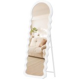 Oglinda de podea ondulata SONGMICS 160x50 cm, cu suport si rama MDF alba