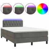 Cumpara ieftin Pat cu arcuri, saltea si LED, gri inchis, 120x190 cm, catifea