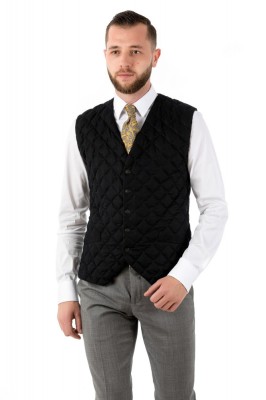 Vesta barbati slim neagra cu puf V023 foto