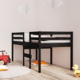 Cumpara ieftin Pat &icirc;nalt de dormitor, negru, 90x200 cm, lemn masiv de pin
