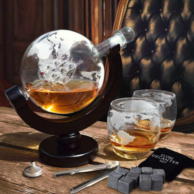 Set decantor glob whisky si cuburi pentru racire StarHome GiftGalaxy foto