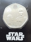 50 pence 2023 Marea Britanie, R2-D2 and C-3PO, Star Wars, Bunc, Coincard, km#2443