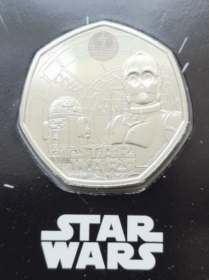 50 pence 2023 Marea Britanie, R2-D2 and C-3PO, Star Wars, Bunc, Coincard, km#2443 foto