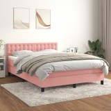 Cumpara ieftin Pat box spring cu saltea, roz, 140x190 cm, catifea