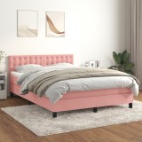 VidaXL Pat box spring cu saltea, roz, 140x190 cm, catifea