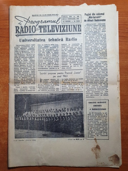 programul radio si televiziune 21 februarie 1963-contine programul 24-2 martie