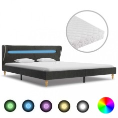 vidaXL Pat cu LED ?i saltea, gri inchis, 180 x 200 cm, panza sac foto