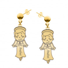 Little Angel - Cercei personalizati baietel ingeras cu tija din argint 925 placat cu aur galben 24K