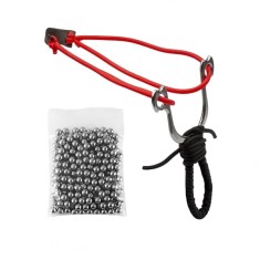 Pachet prastie metalica si 100 bile metalice, snur, negru, 15 cm