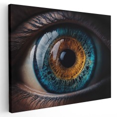 Tablou canvas univers reflectat in ochi uman, galben, albastru 1140 Tablou canvas pe panza CU RAMA 20x30 cm