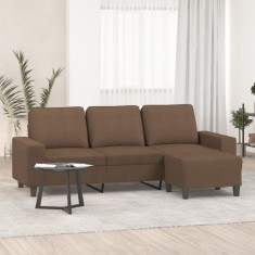 vidaXL Canapea cu 3 locuri cu taburet, maro, 180 cm, material textil