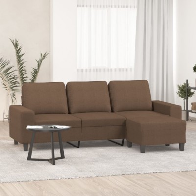 vidaXL Canapea cu 3 locuri cu taburet, maro, 180 cm, material textil 3201154 foto