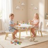AIYAPLAY Masă pentru copii cu scaune și spațiu de depozitare, set de mobilier pentru copii 3 piese &icirc;n alb și natural pentru camera de joacă și dormito