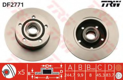 Disc frana AUDI A4 Avant (8D5, B5) (1994 - 2001) TRW DF2771 foto