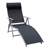 Outsunny Șezlong de Grădină Pliabil cu Pernă și Spătar cu 7 Poziții de &Icirc;nclinare, 137x63.5x100.5 cm, Negru | Aosom Romania