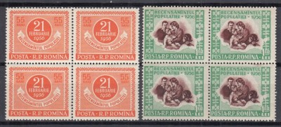 ROMANIA 1956 LP 403 RECENSAMANTUL POPULATIEI SERIA IN BLOC DE 4 TIMBRE STARE MNH foto