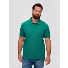 Tricou polo barbati big size cu logo brodat si croiala Regular fit verde inchis, 2XL