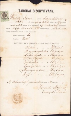 A522 Certificat școlar, 1872, Odorheiu Secuiesc, pentru elev rom&amp;acirc;n ortodox foto