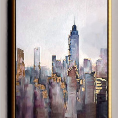 Pictura ulei pe panza, Tablou modern, Tablou peisaj urban, tablou oras 100x80cm