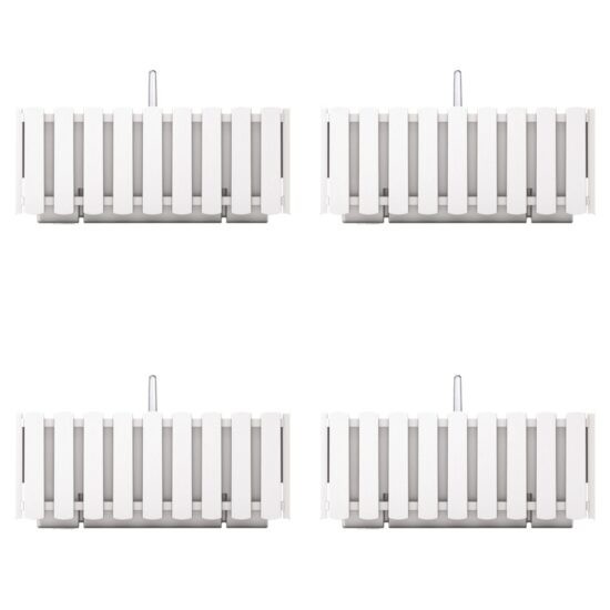 Set 4 jardiniere decorative cu suport metalic, sistem irigare,​​​​​​​ alb, 38x18x16.2 cm, Boardee Fencycase W
