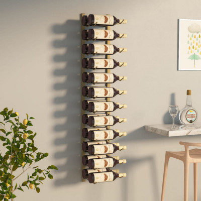 vidaXL Suport sticle de vin, de perete, 24 sticle, auriu, fier foto