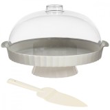 Set Platou torturi si prajituri cu spatula, plastic, capac transparent, 30 cm